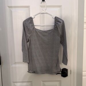 LOFT Black and White Striped Long Sleeve Top
